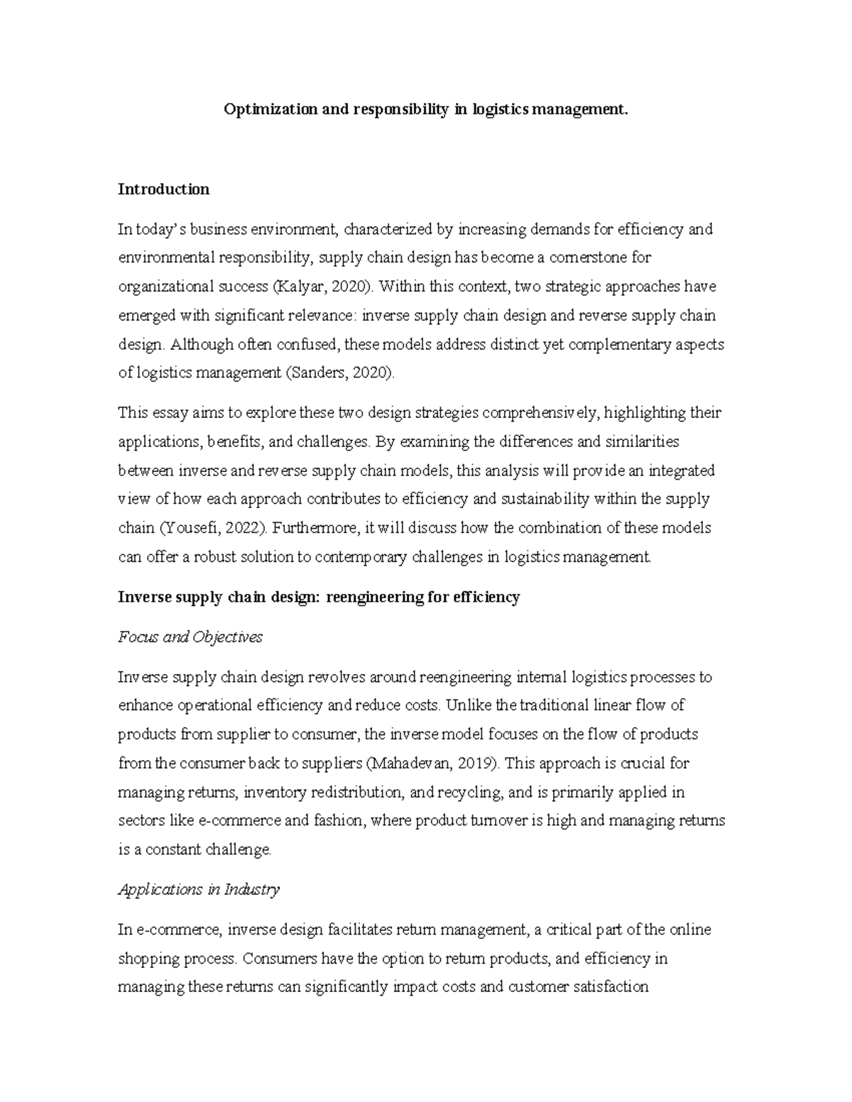 Optimization and responsibility in logistics management - Introduction ...