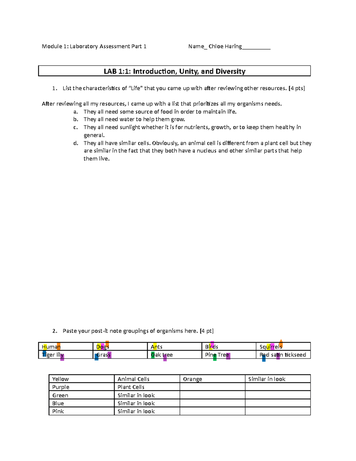 BIO 111 Lab 1.1 Assessment - Module 1: Laboratory Assessment Part 1 ...