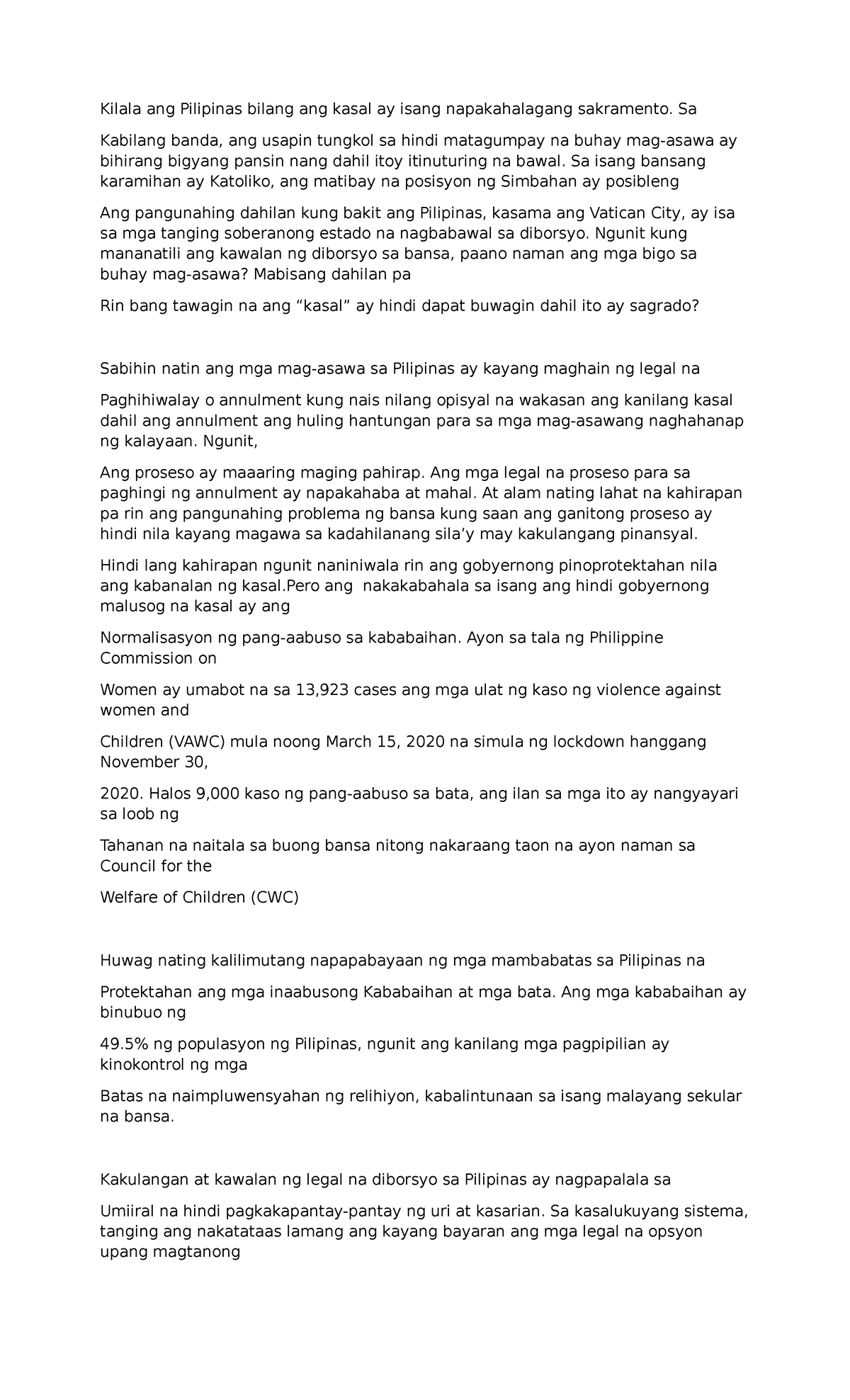 Diborsyo - divorce - Kilala ang Pilipinas bilang ang kasal ay isang ...