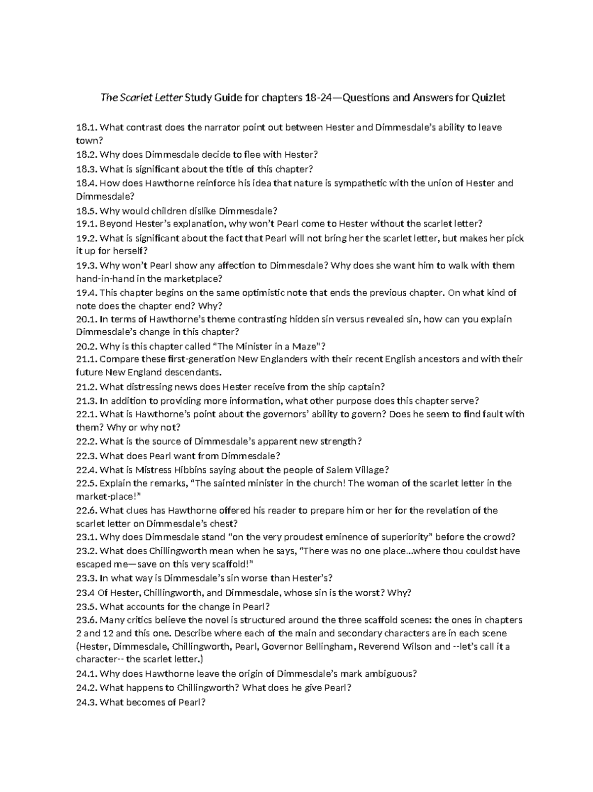 The Scarlet Letter Study Guide for chapters 1824 The Scarlet Letter