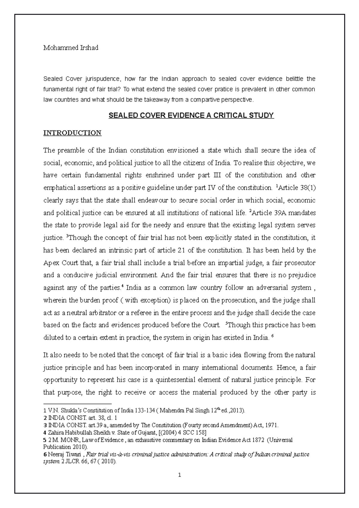 Sealed cover evidence SEALED COVER EVIDENCE A CRITICAL STUDY