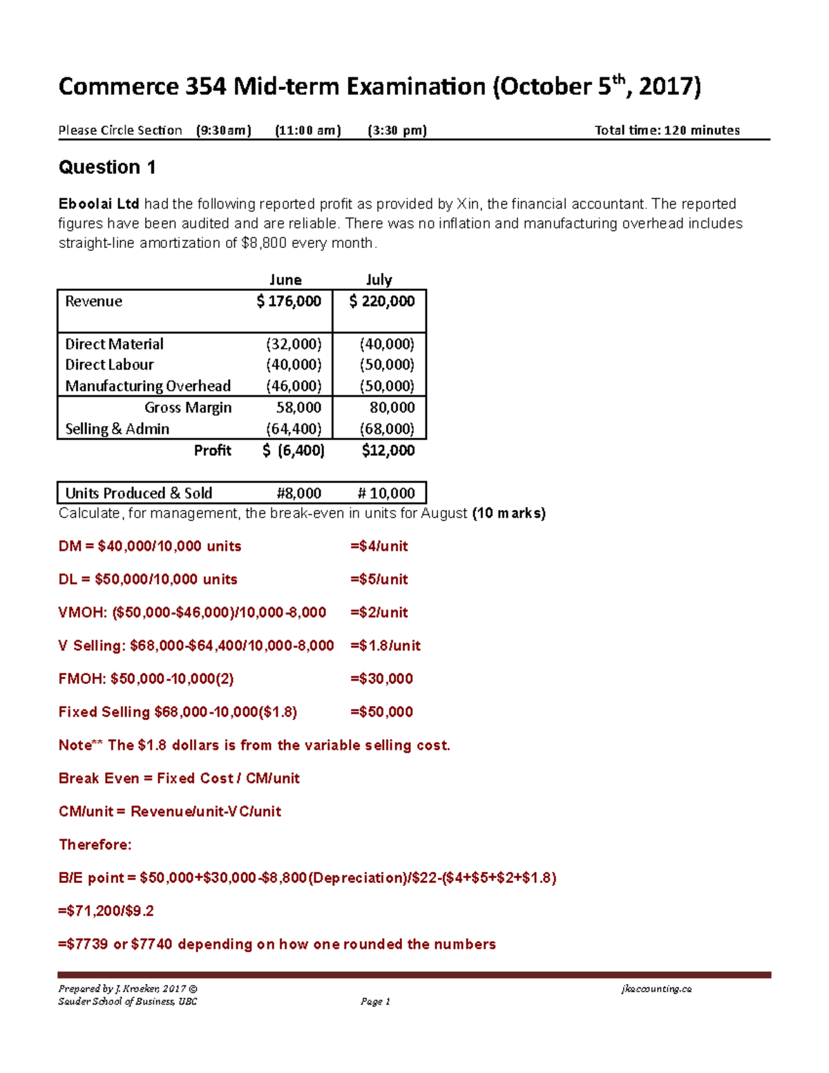 Exam 5 October 2017, questions and answers - Commerce 354 Mid-term ...