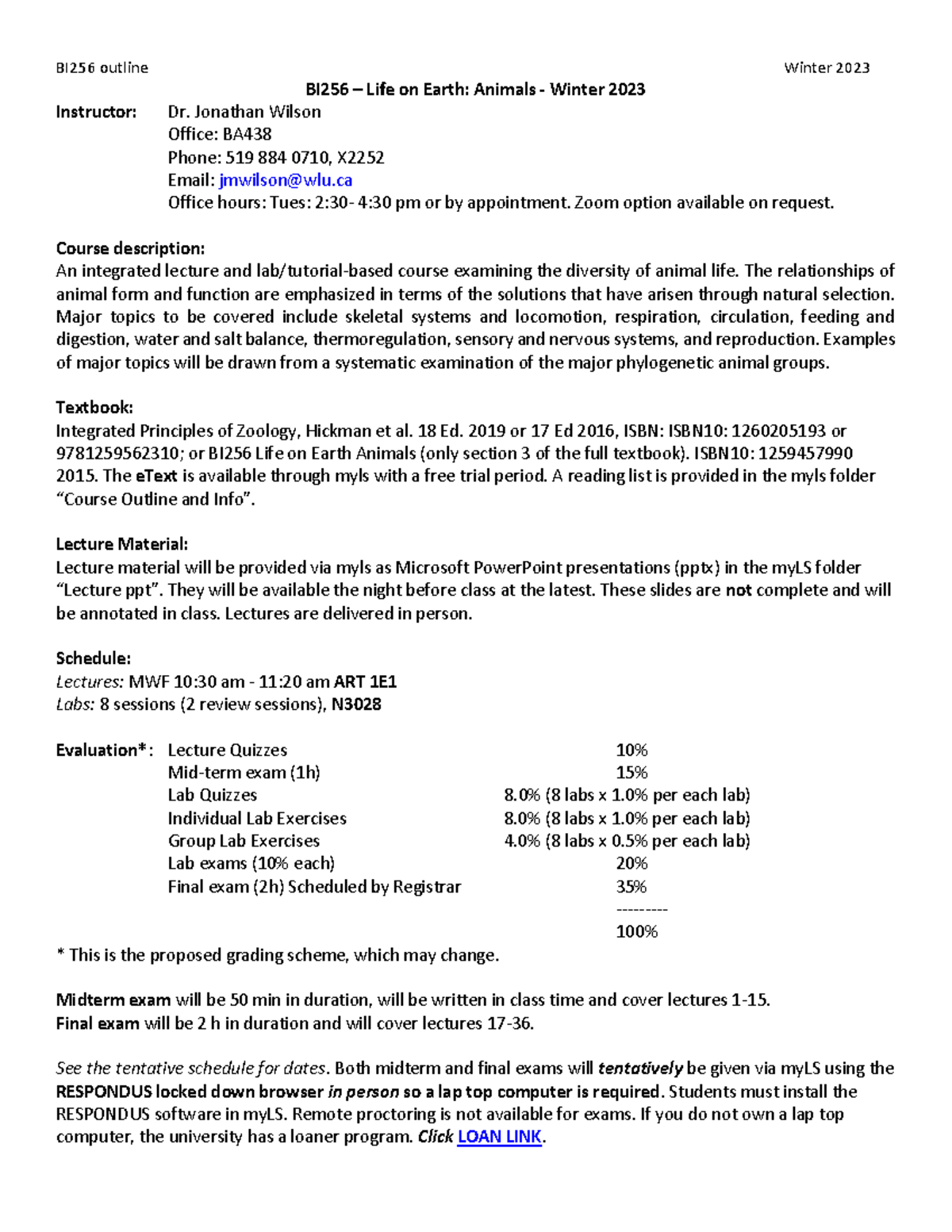BI256outline 2023 BI256 Life on Earth Animals Winter 2023