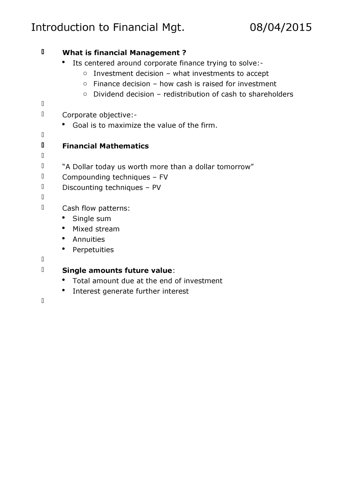 summary-lecture-1-12-brief-summary-introduction-to-financial-mgt