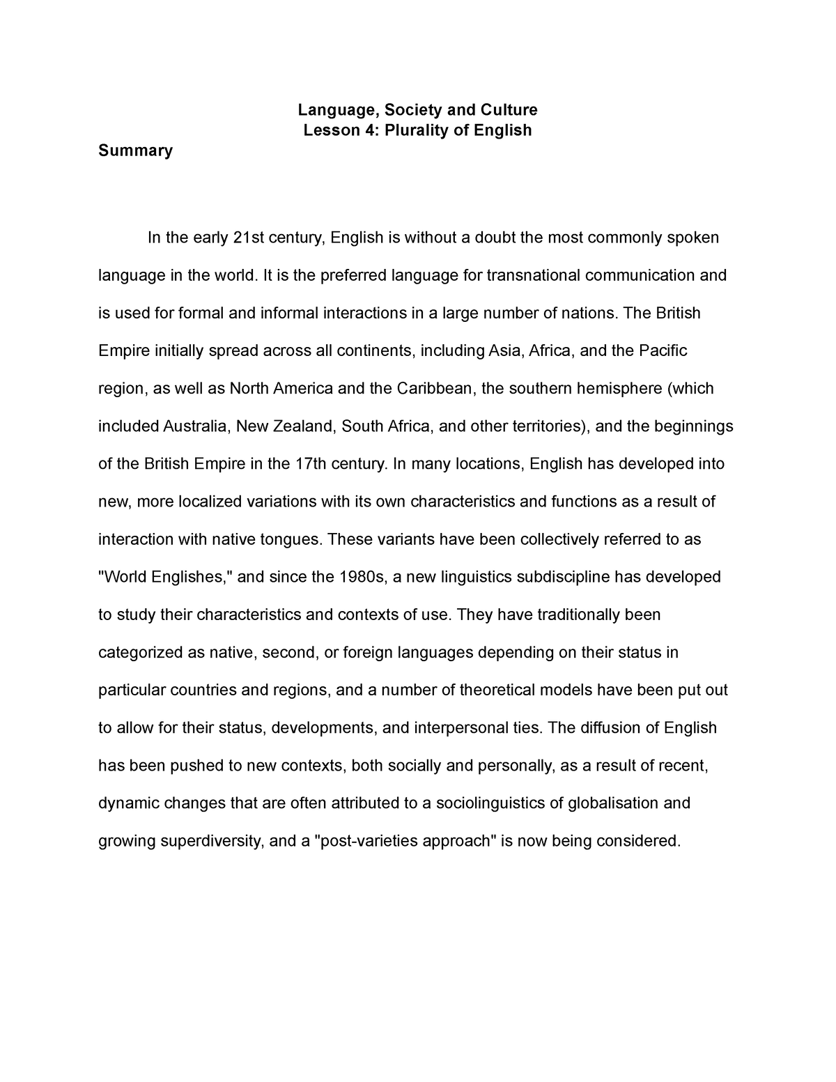 language culture and society essay