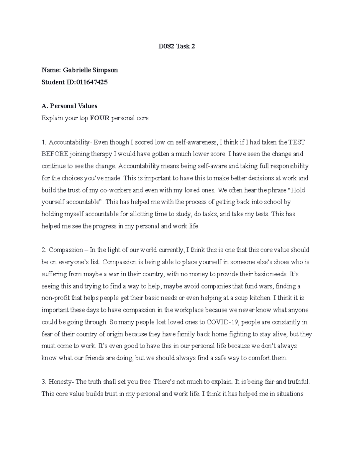D082 Task 2 - Passed this class in one go - D082 Task 2 Name: Gabrielle ...