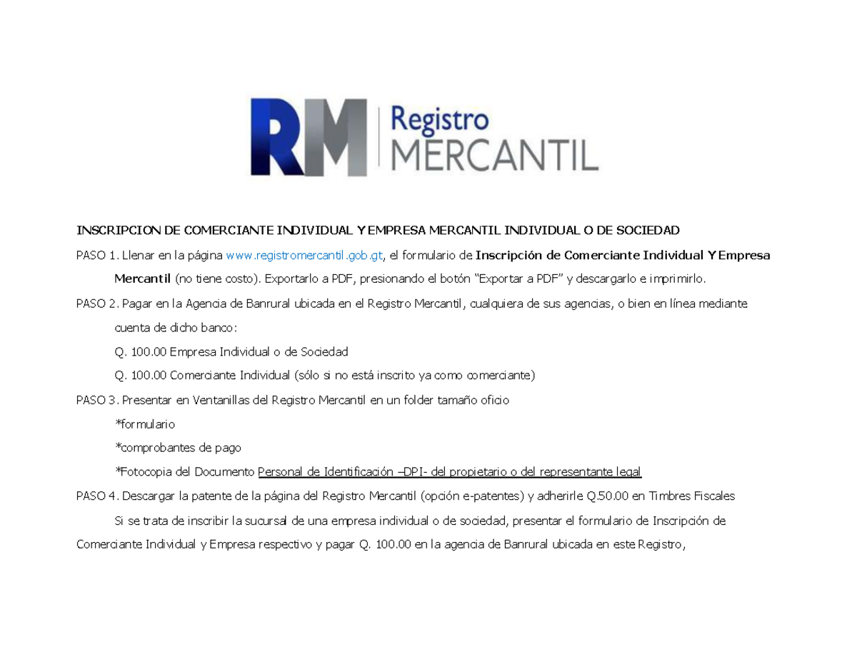 12-1 - INSCRIPCION DE COMERCIANTE INDIVIDUAL Y EMPRESA MERCANTIL ...