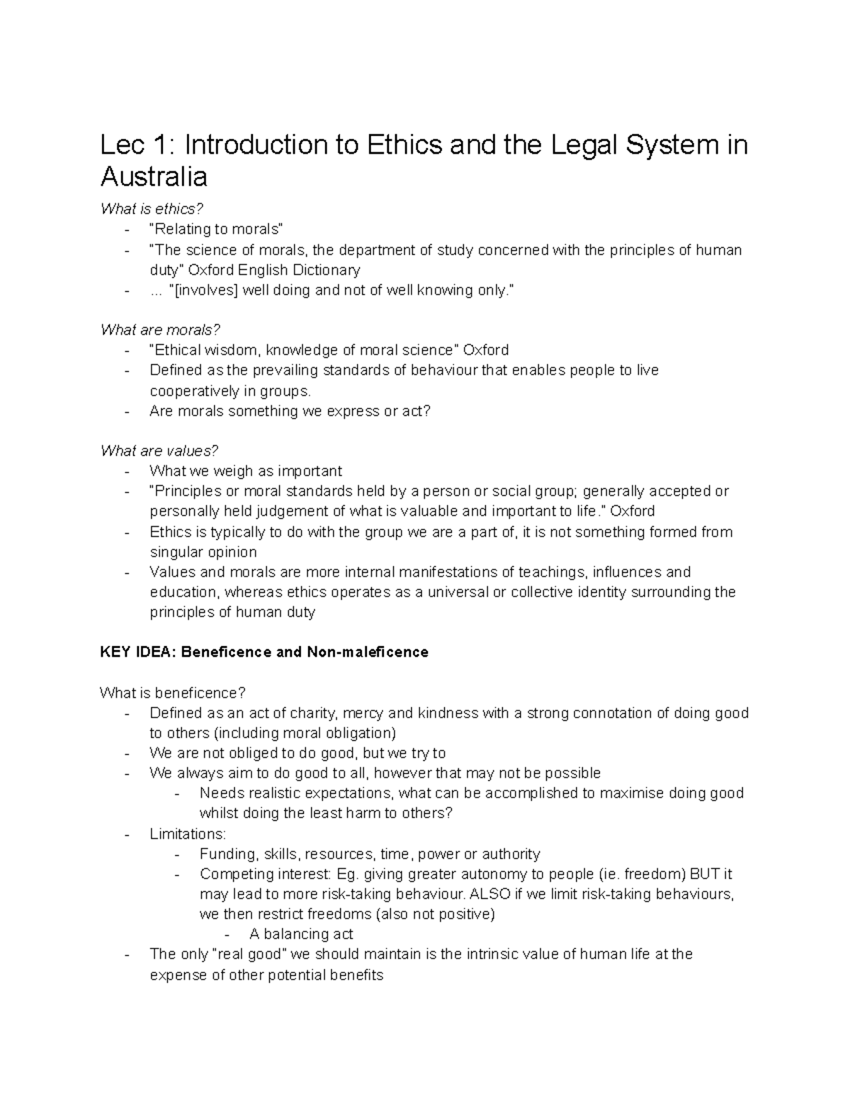 HSBH3004 Lec Notes - Lec 1: Introduction To Ethics And The Legal System ...