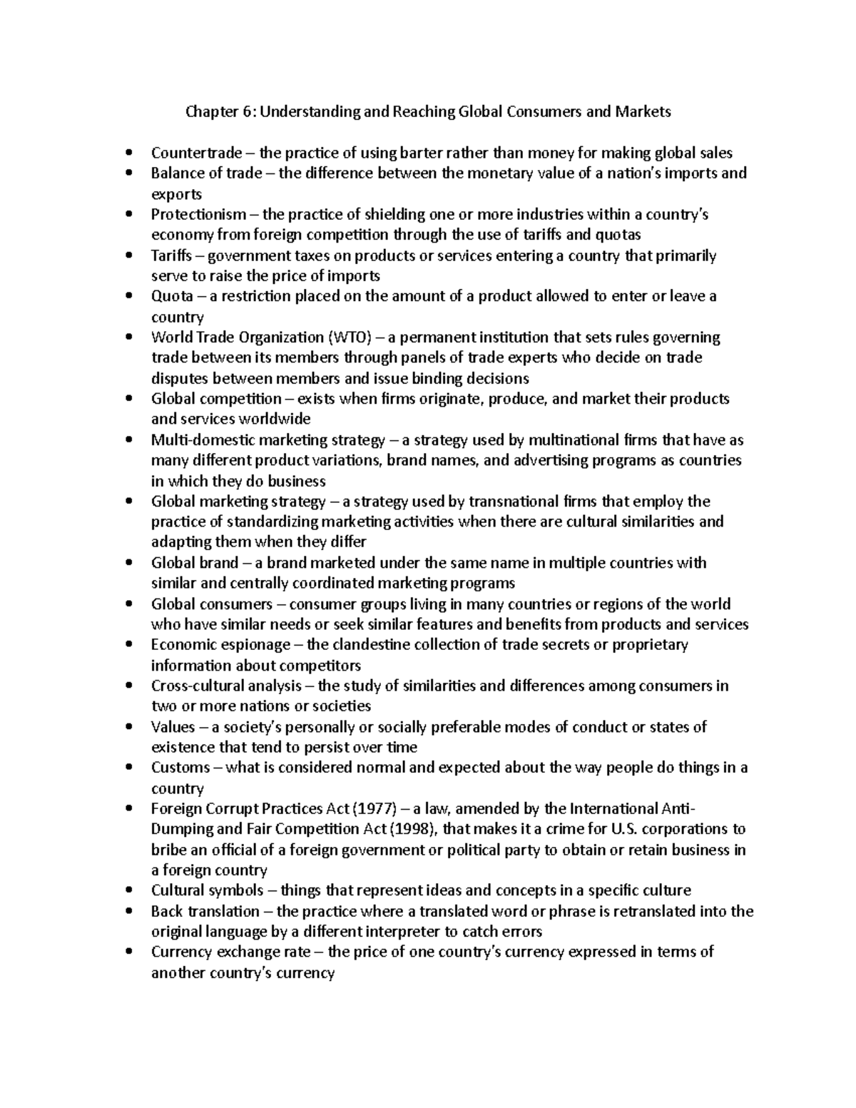 MKTG Chapter 6 Notes - Chapter 6: Understanding and Reaching Global ...