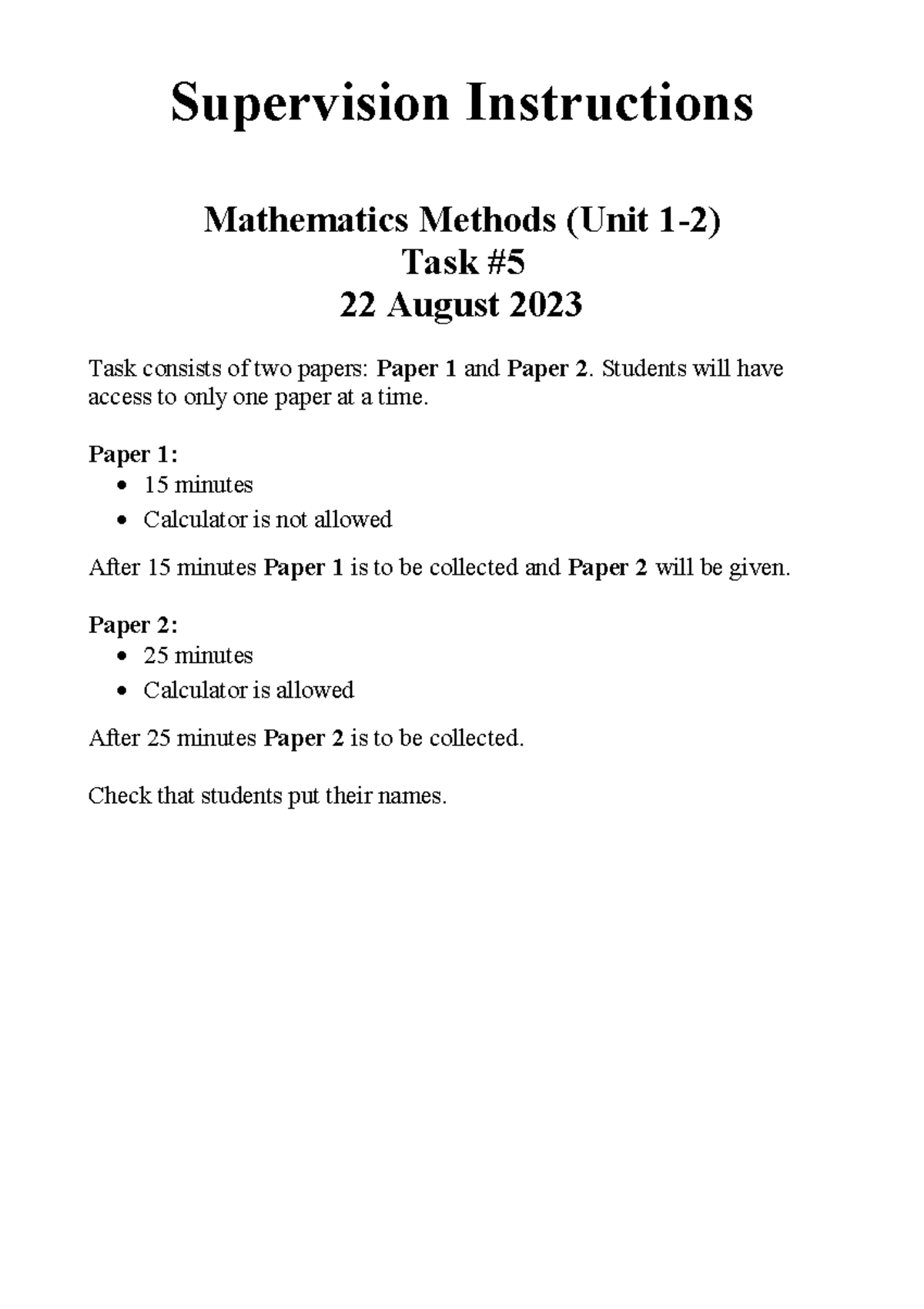 2023 MMU12 Task 5 - Solutions copy - Supervision Instructions ...