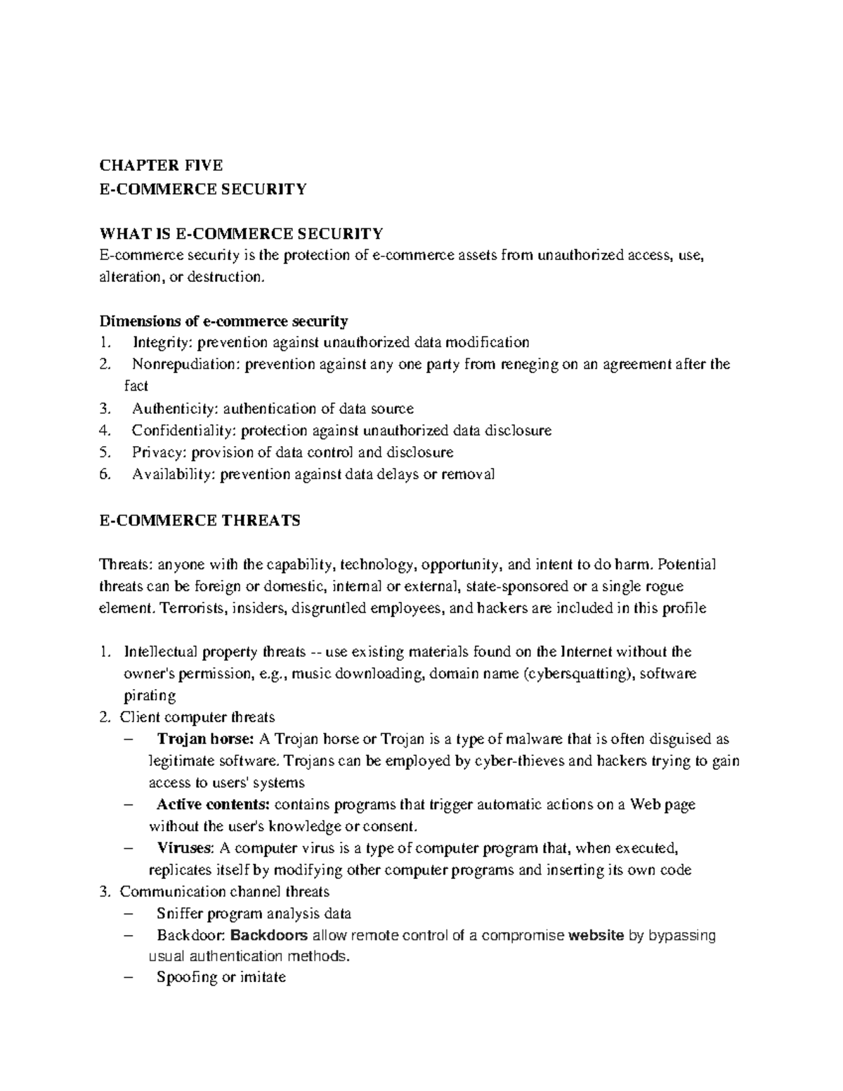 Chapter 4 security - CHAPTER FIVE E-COMMERCE SECURITY WHAT IS E ...