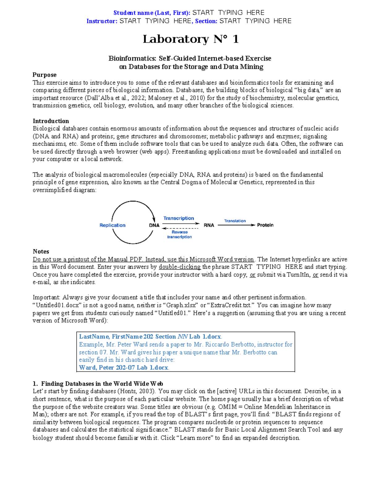 Laboratory 1 - Working File - Tagged - Laboratory N° 1 Bioinformatics ...