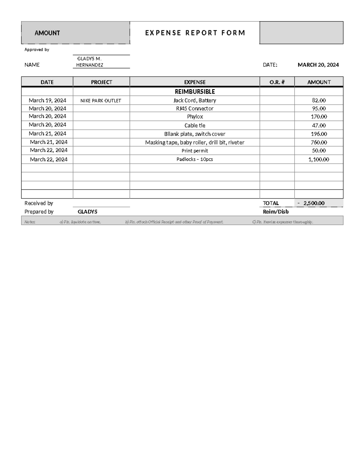 Expense Report - Subic 4 - AMOUNT E X P E N S E R E P O R T F O R M ...