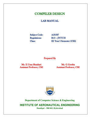 CD Lab Manual COMPILER DESIGN LAB MANUAL Subject Code A 50587