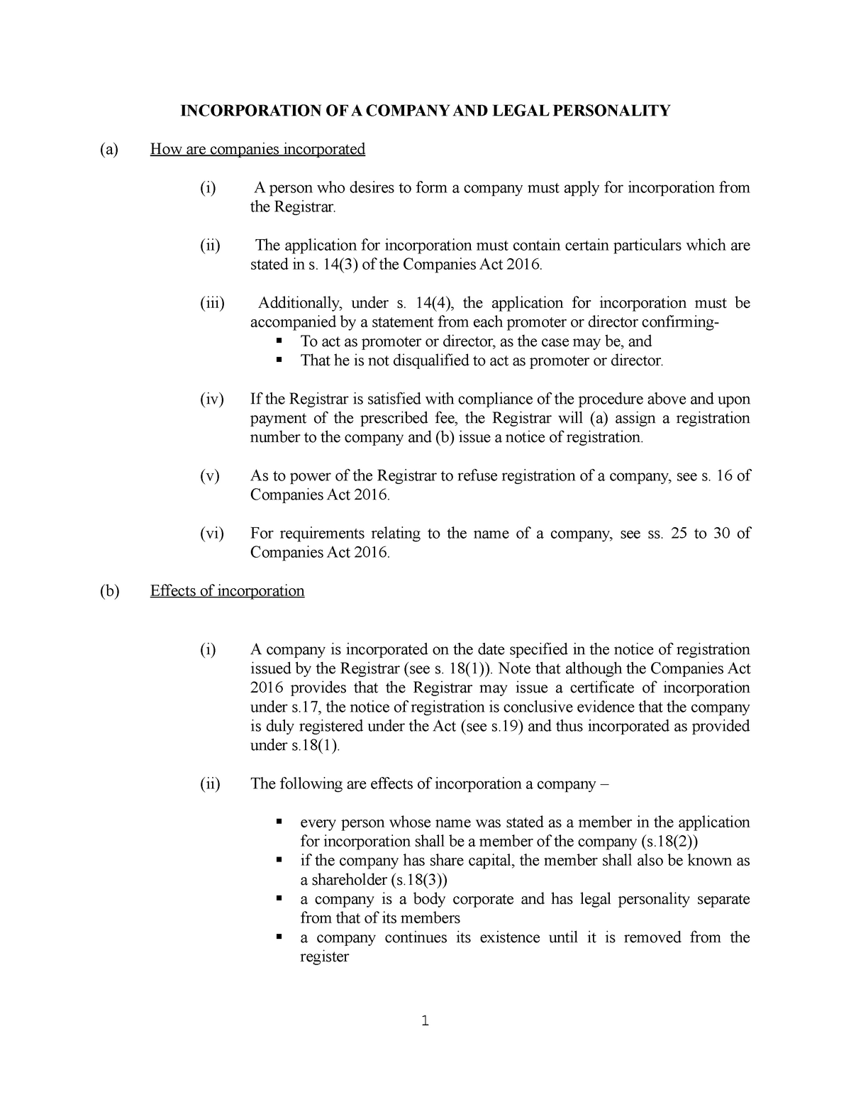 Topic 2 Incorporation of A Company & Legal Personality - LXEB3111 