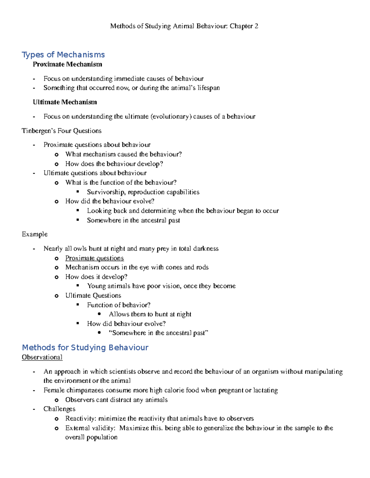 Methods of Studying Animal Behaviour Chapter 2 - being able to ...