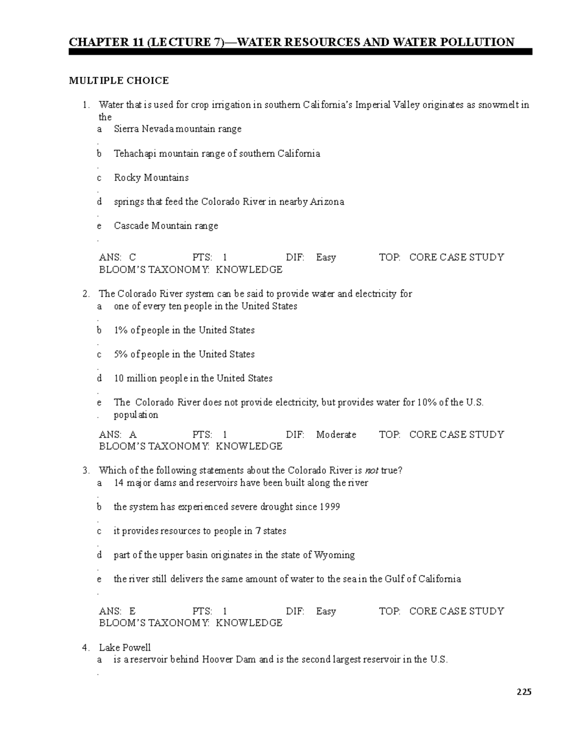 Chap 11 ( Lecture 7) - Test Bank For An Environmental Science Course 