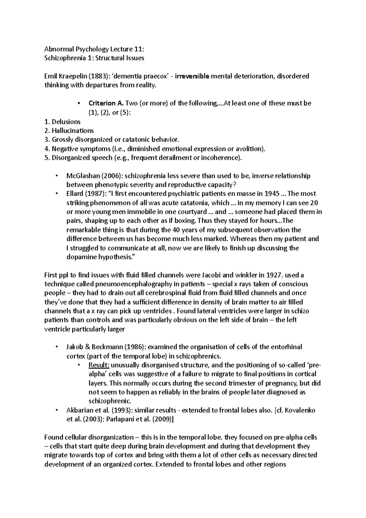 Abnormal Psychology Lecture 11 - Criterion A. Two (or more) of the ...