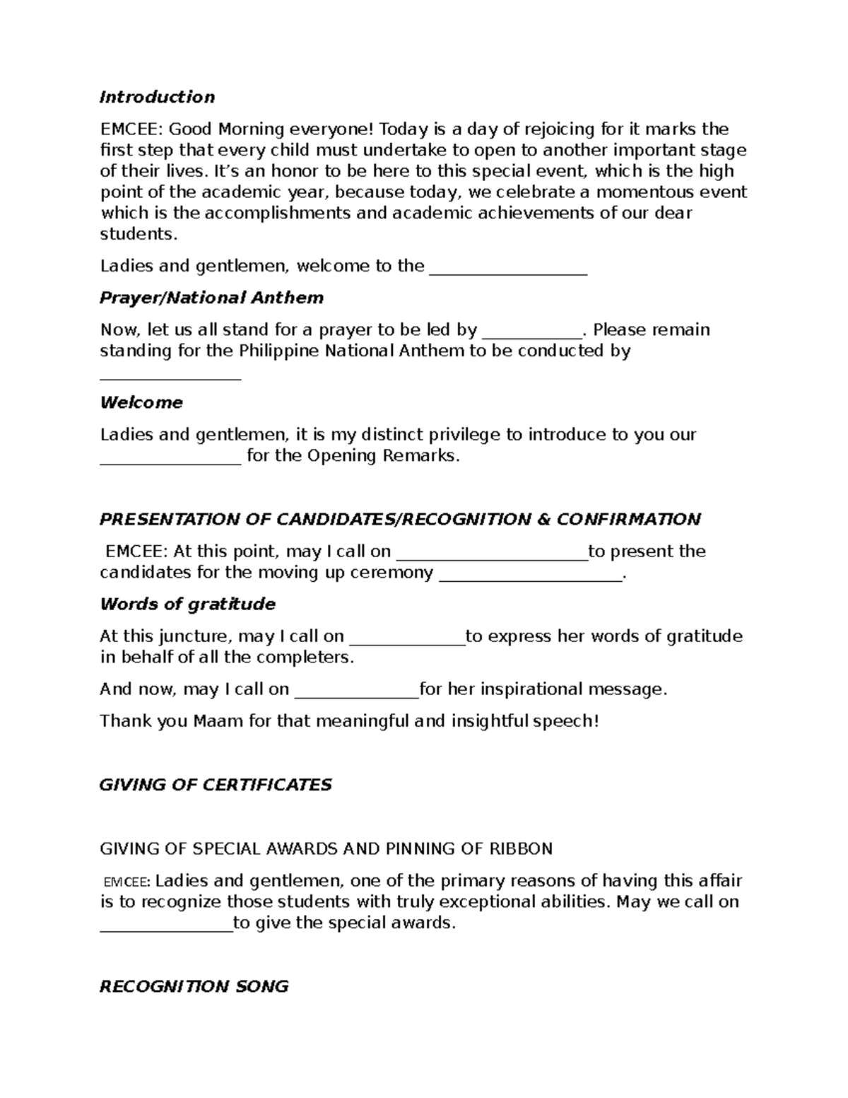 How To Introduce Yourself As An Emcee Script Printable Templates