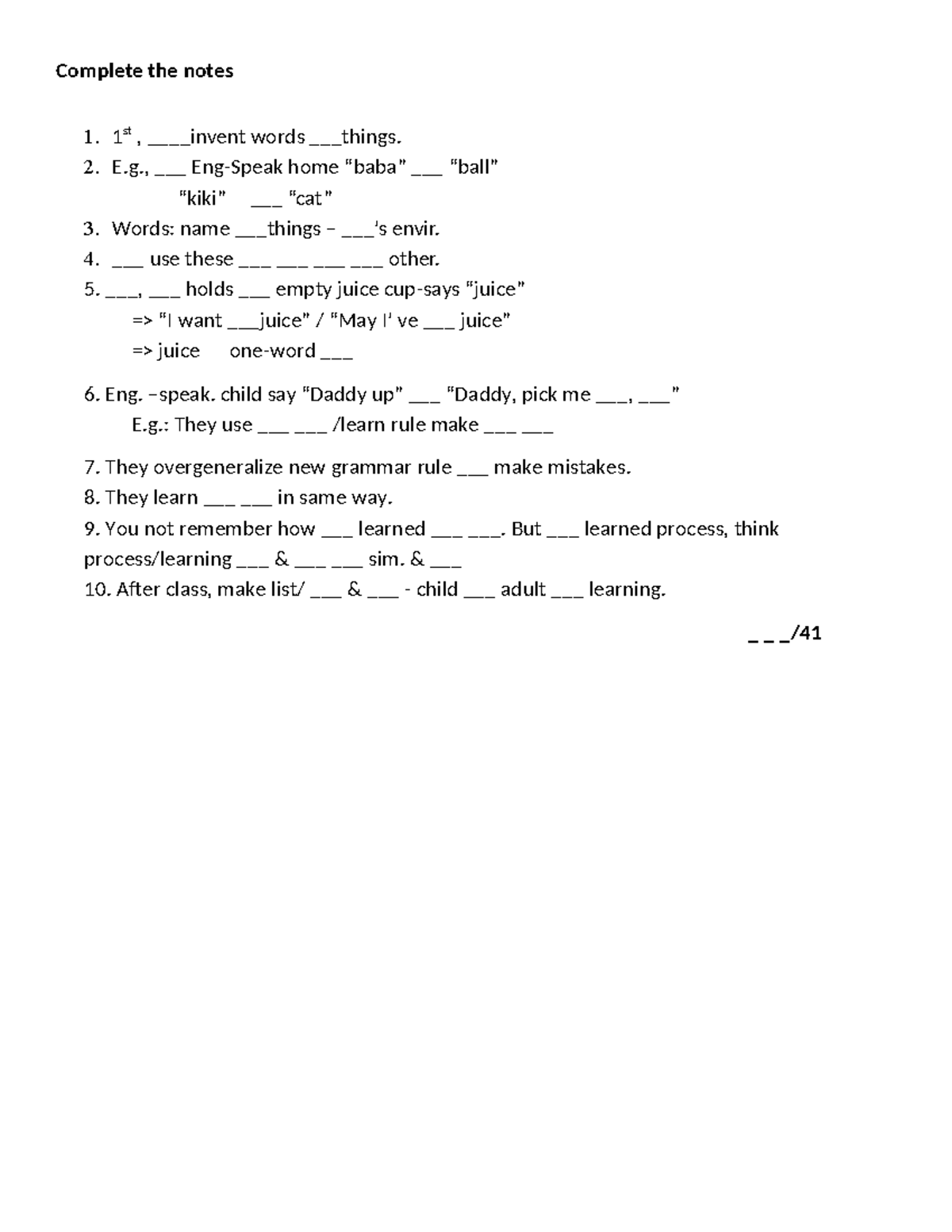 Self-study 2 - file nghe ghi chú - Complete the notes 1. 1 st ...