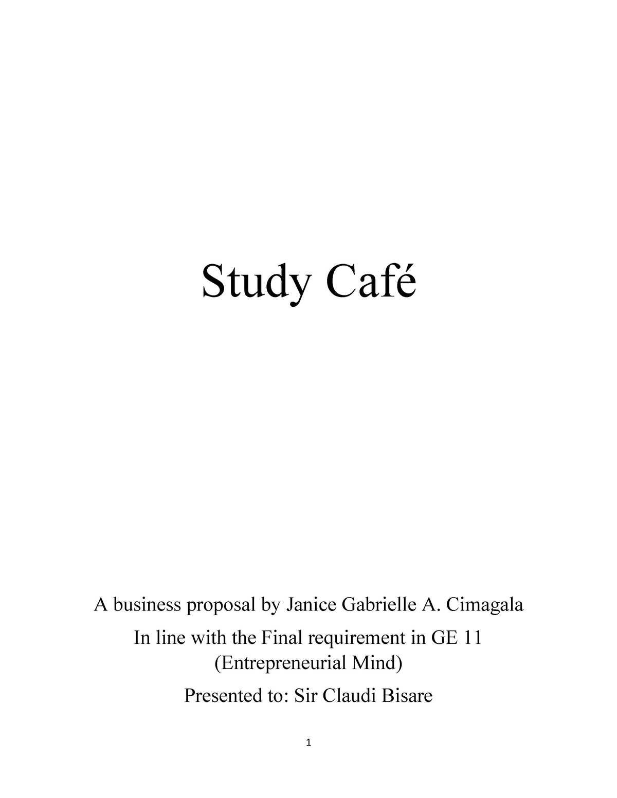 study hub cafe business plan