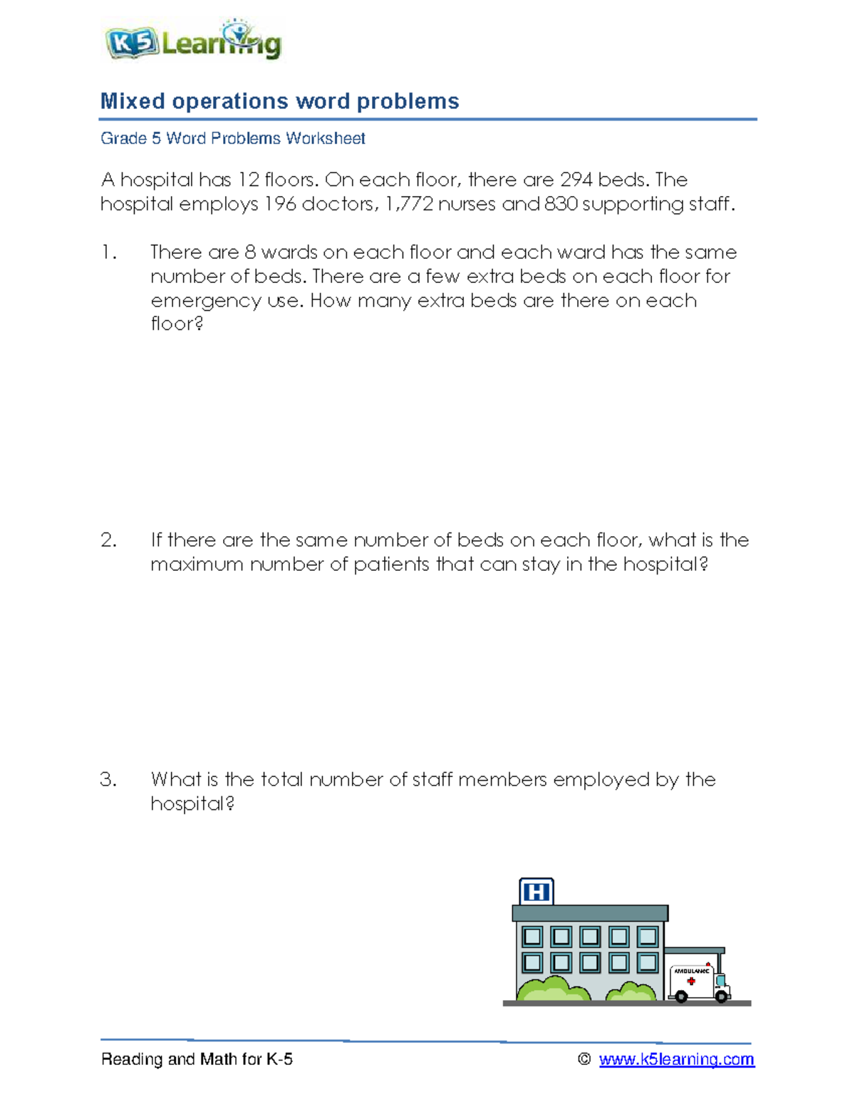 Grade 5 word problems mixed operations f - Reading and Math for K-5 ...