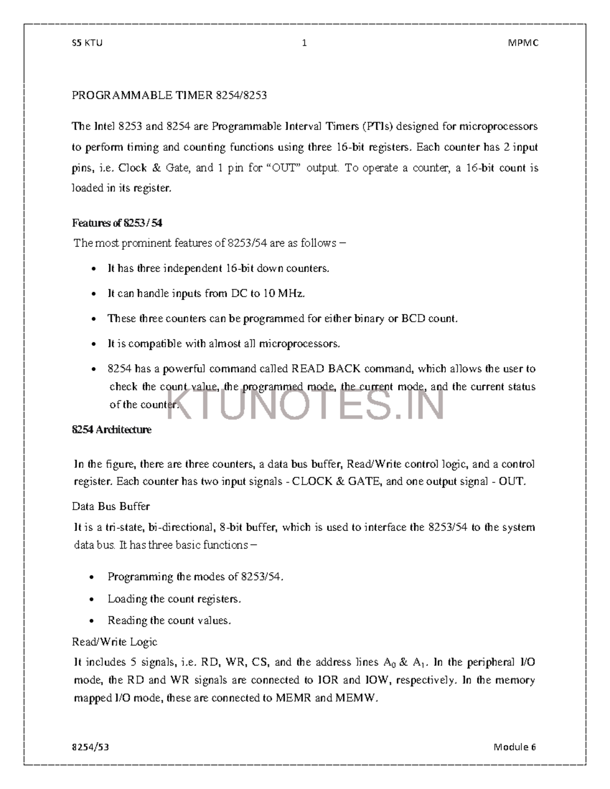CS305M6Ktunotes NOTES S5 KTU 1 MPMC 8254/53 Module 6 PROGRAMMABLE