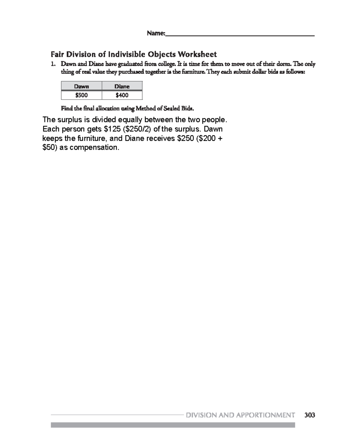 9.2 - Worksheet Fair Division of Indivisible Objects - The surplus is ...