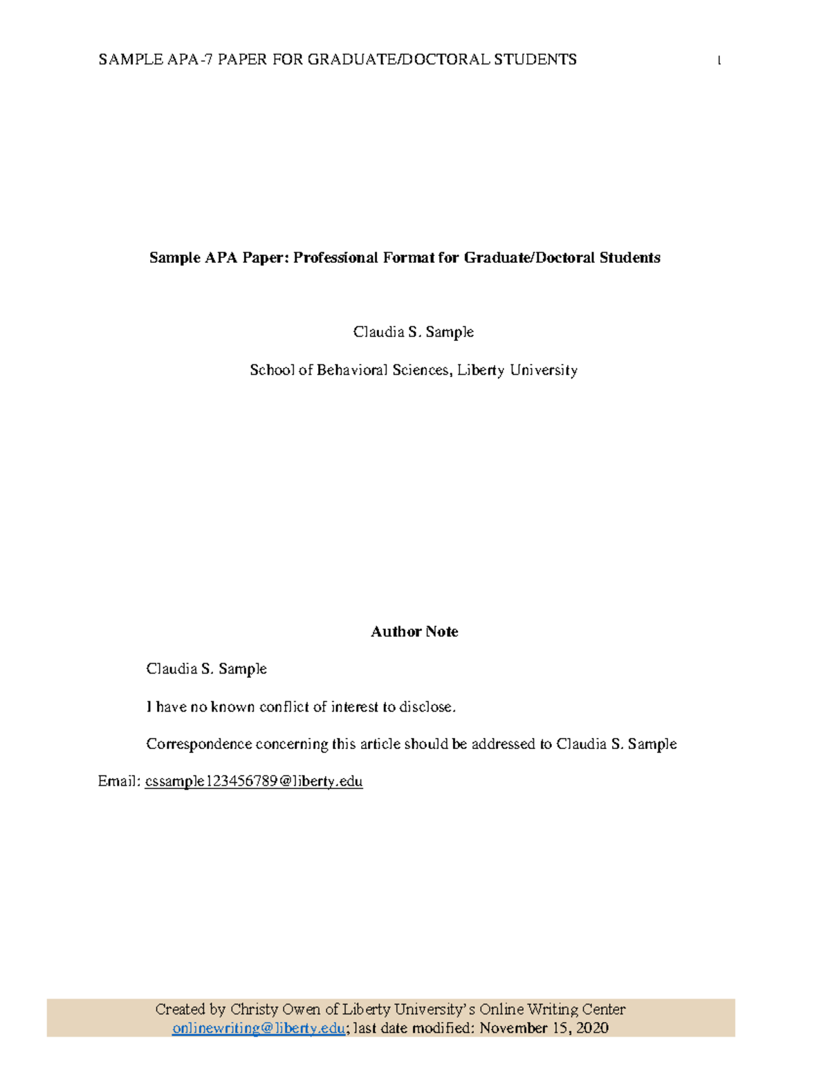 APA 7th Edition Sample Student Thesis Paper Template Graduate