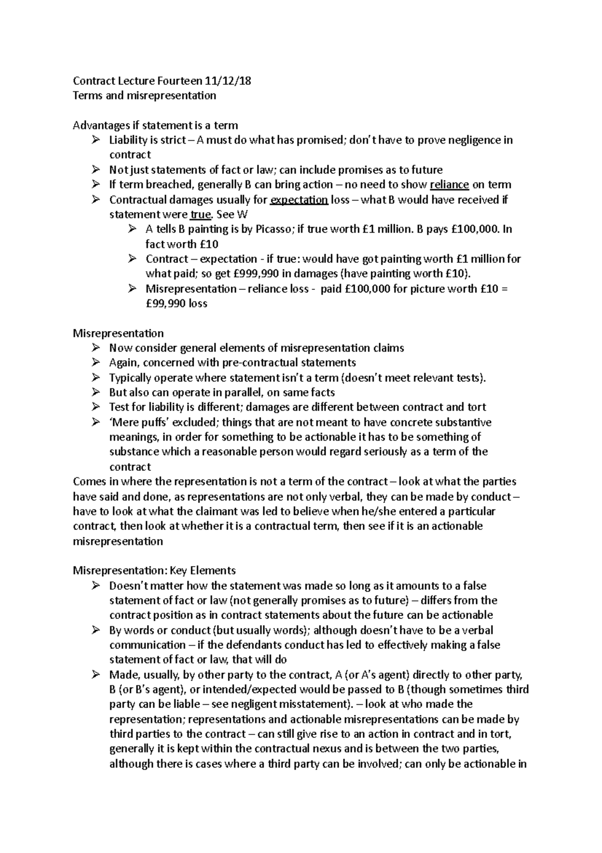 Contract Law Lecture Fourteen - Contract Lecture Fourteen 11/12/ Terms ...