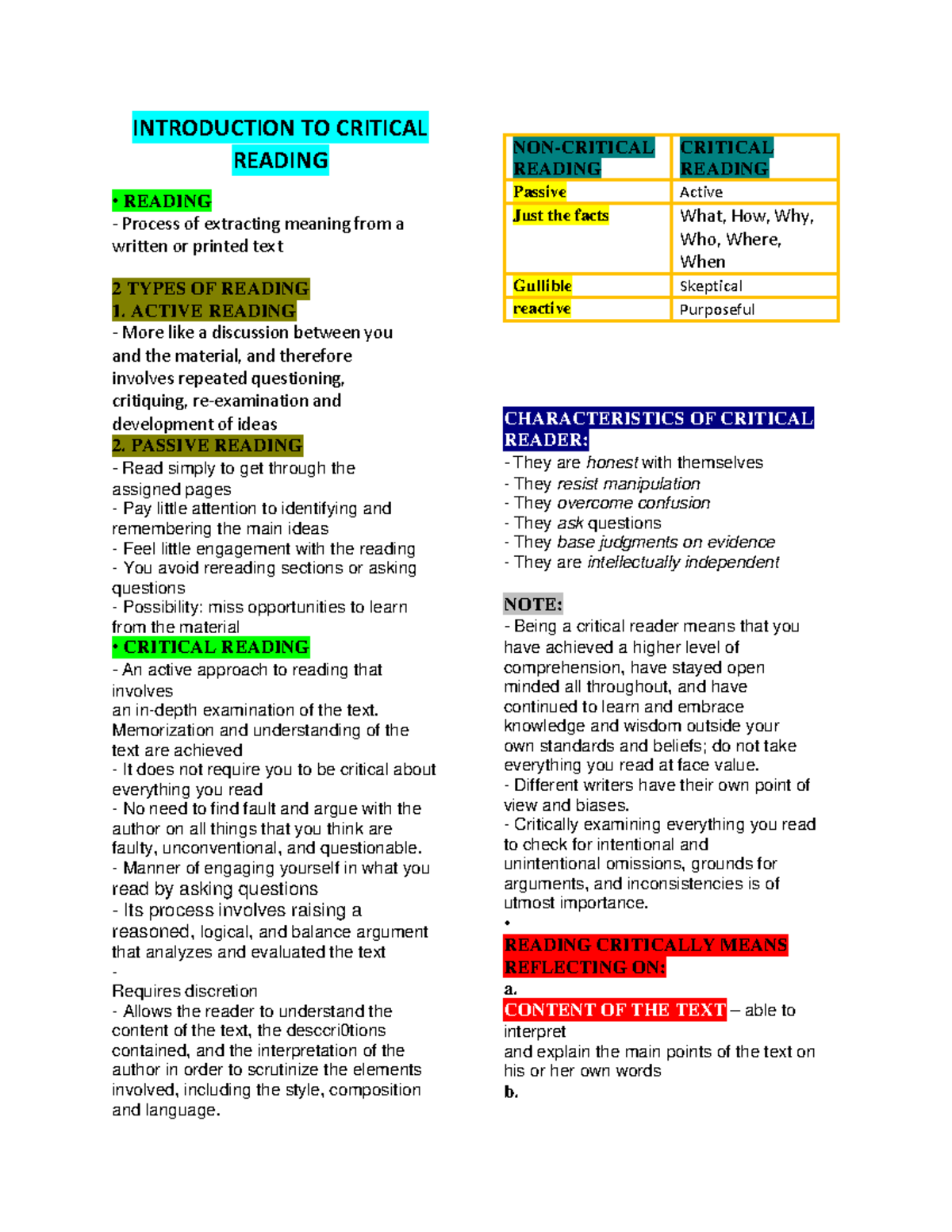 CRWT111- Reviewer-1 - reviewer - INTRODUCTION TO CRITICAL READING ...