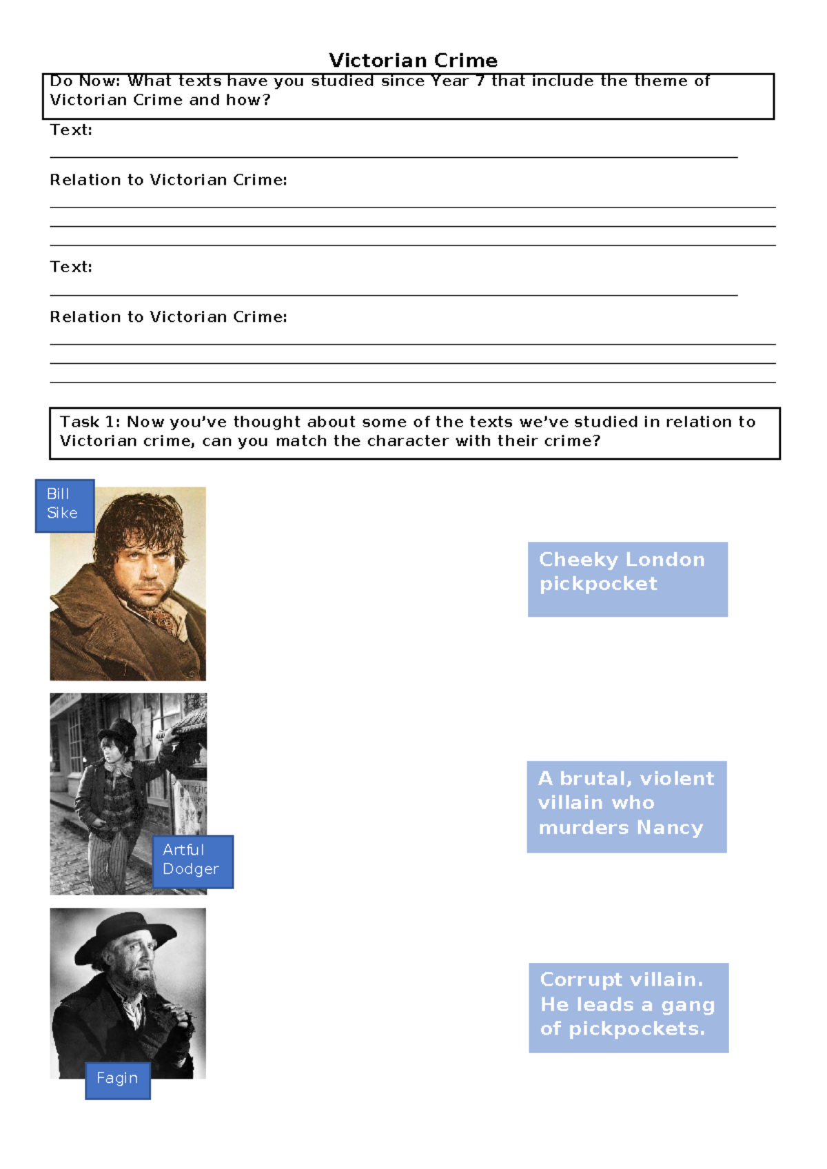 Victorian Crime Worksheet Qs - Do Now: What texts have you studied ...