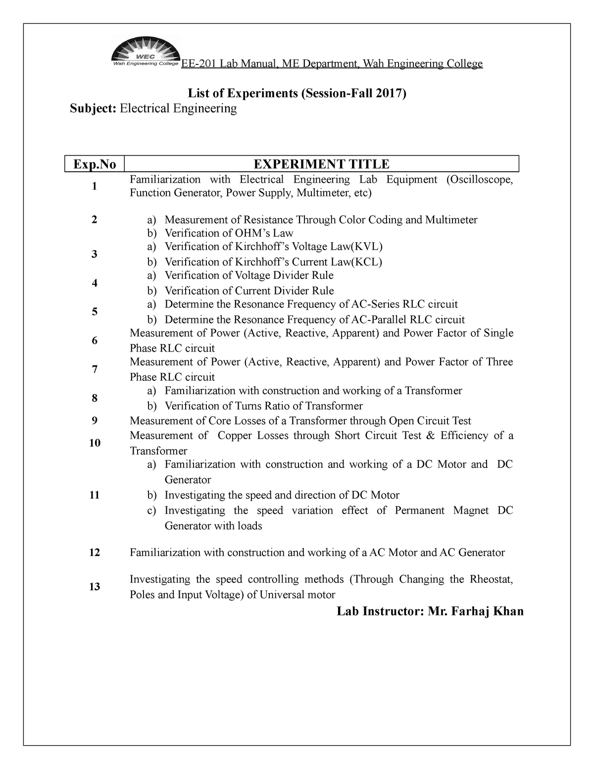 3-list-of-experiment-for-class-ee-201-lab-manual-me-department-wah