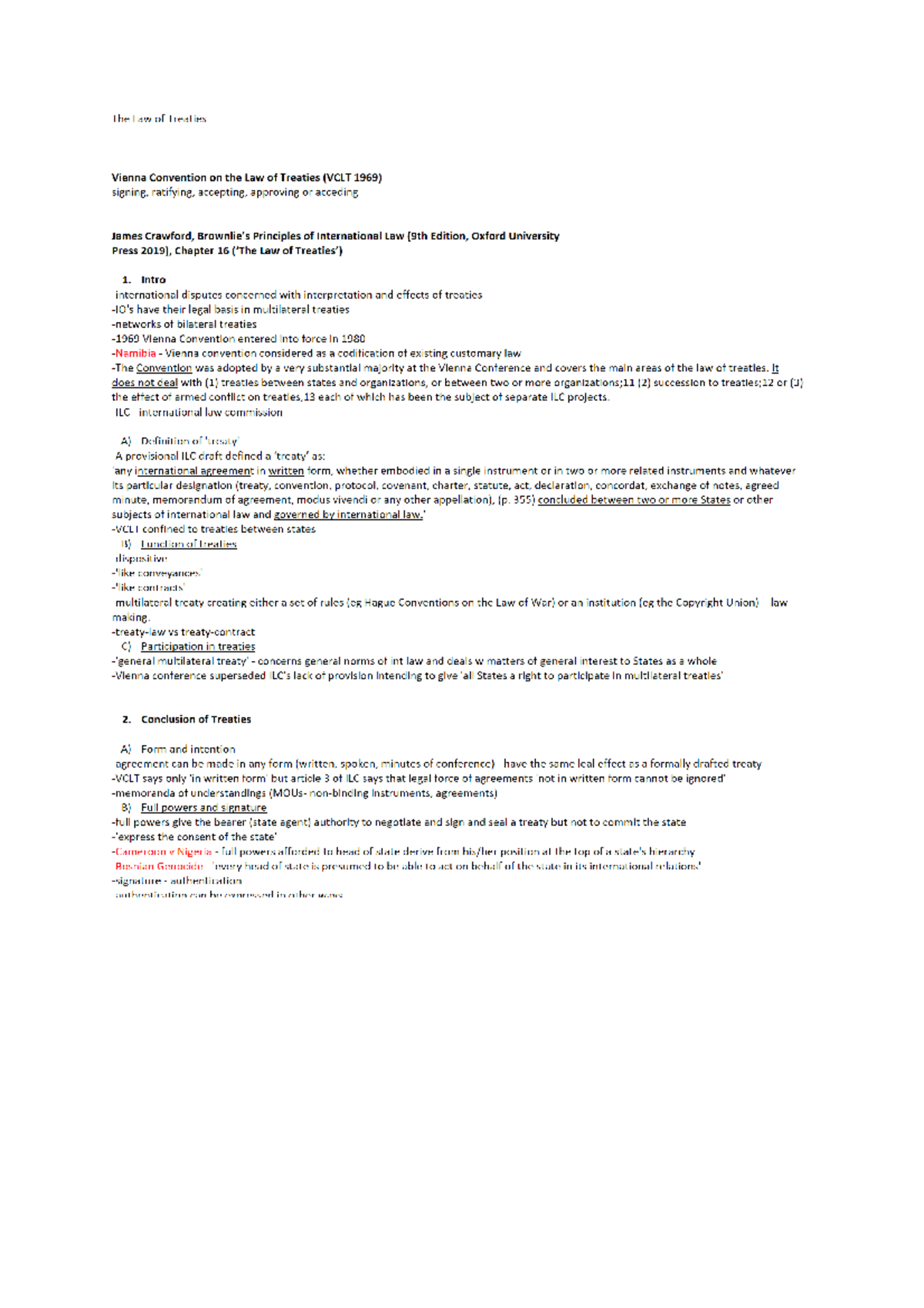 LAWS2250 Week 2 Law of Treaties Notes - LAWS2250 - Studocu