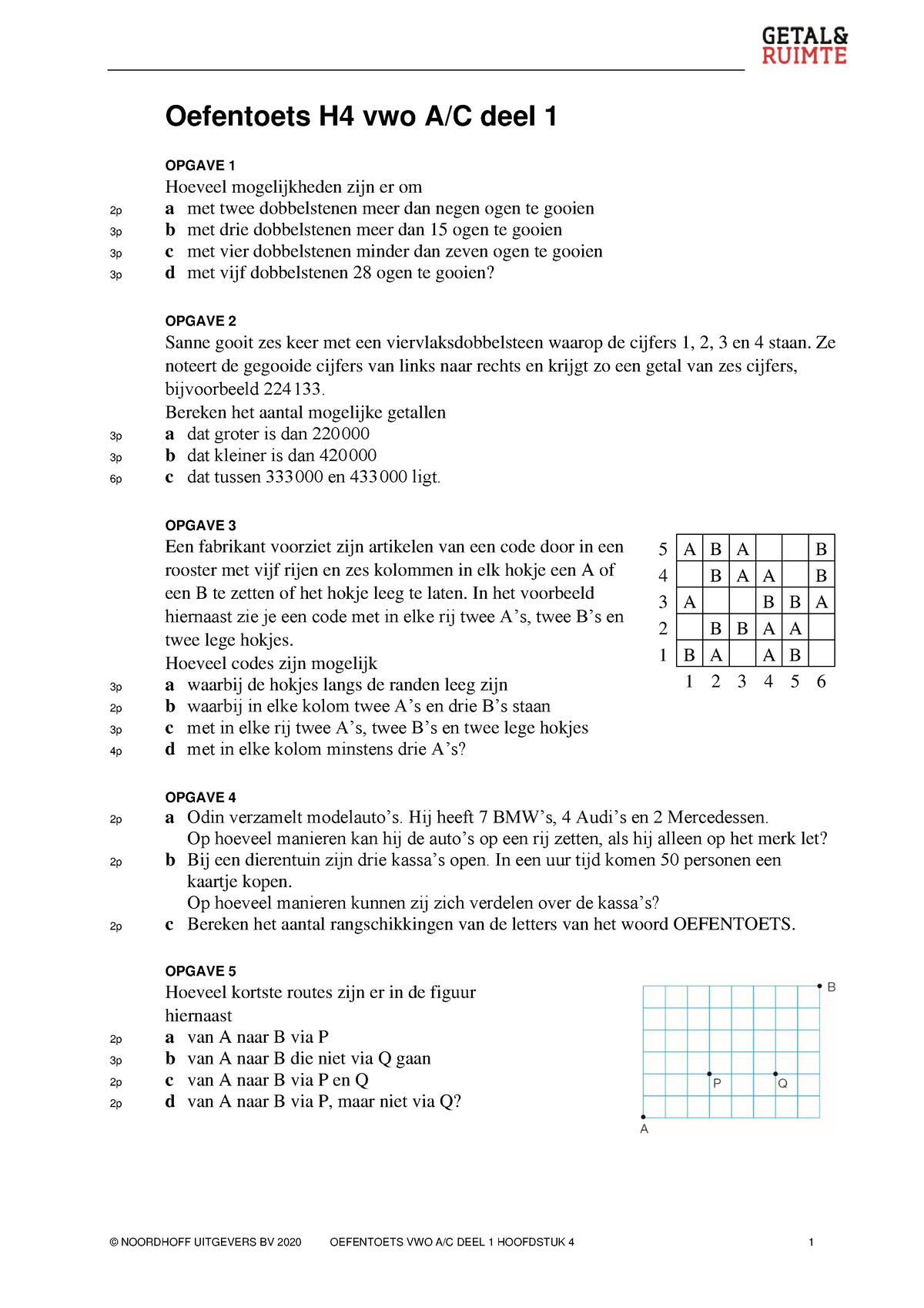 4vwisa Oefentoets H4 - © NOORDHOFF UITGEVERS BV 2020 OEFENTOETS VWO A/C ...