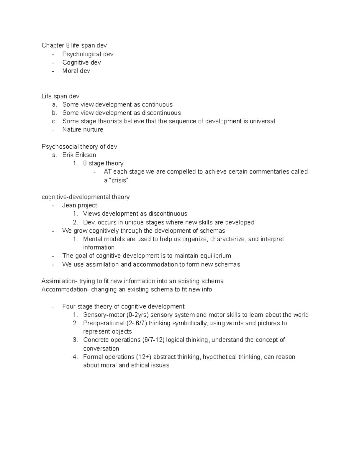 Chapter 8 Psych - Chapter 8 Life Span Dev - Psychological Dev ...