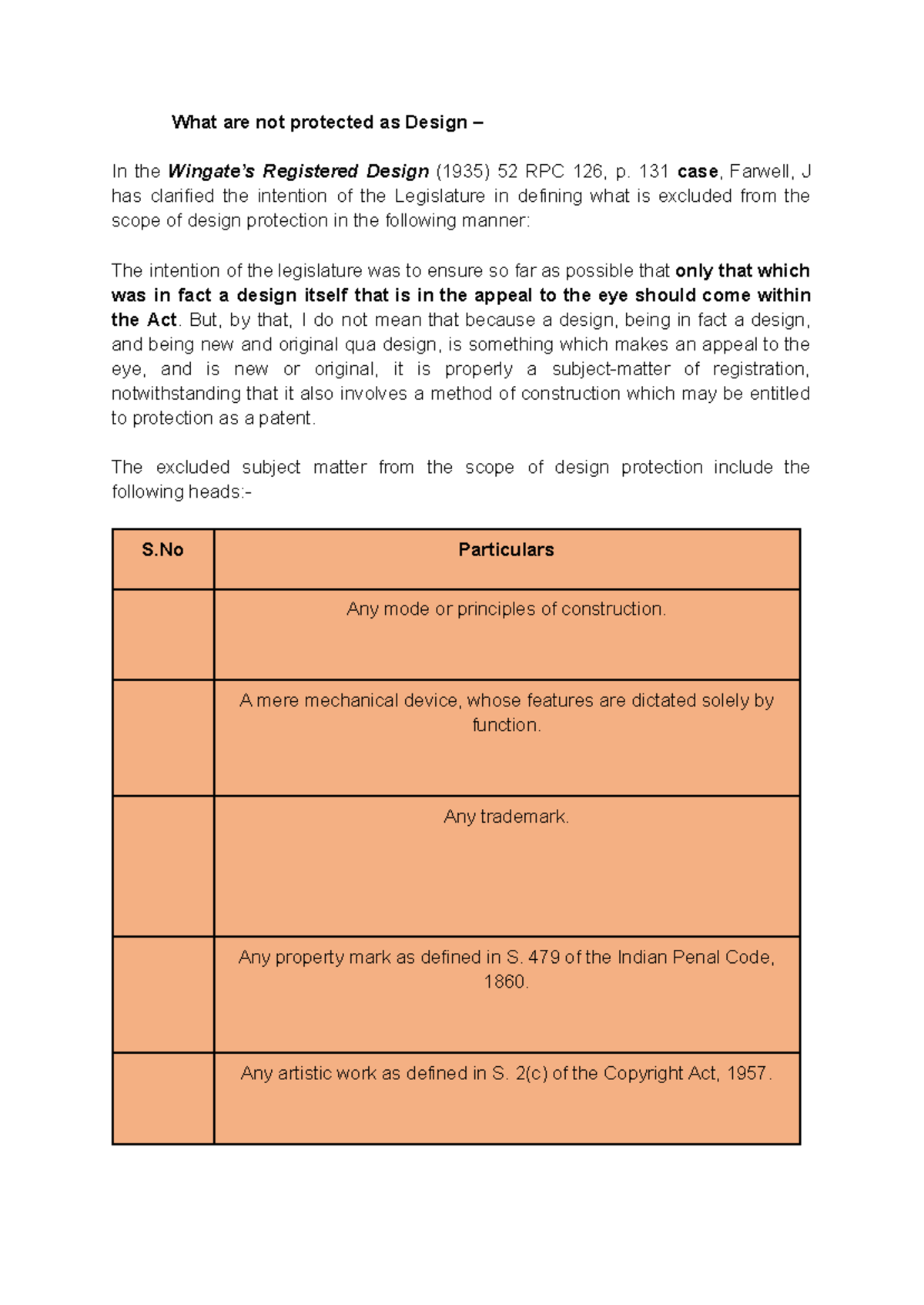 Designs-II - Law study material - What are not protected as Design – In ...