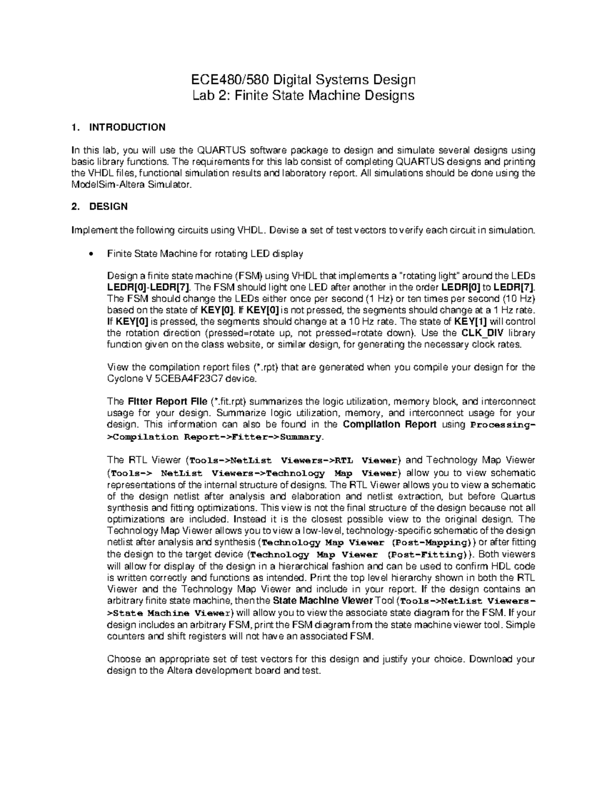 Lab 2 September 8, 2016 - ECE 480 - Digital Systems Design - Alabama ...