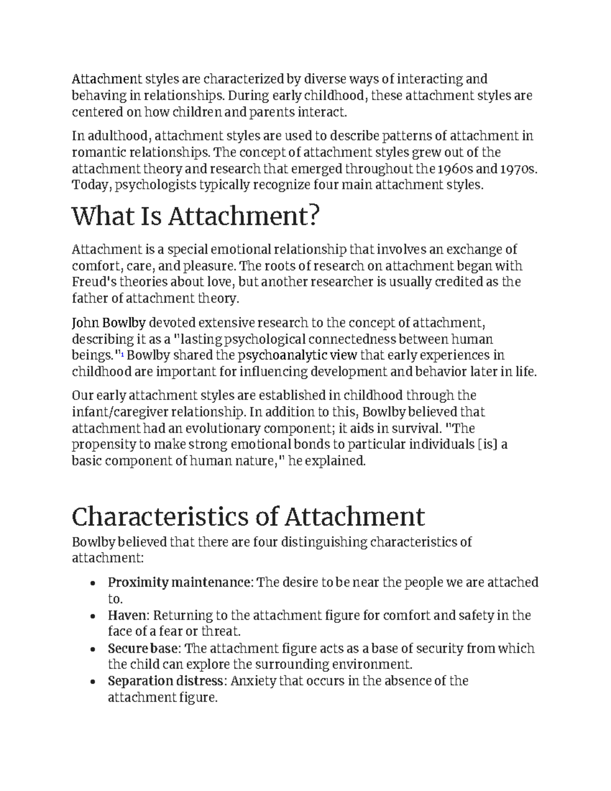 Attatchment Style Notes - Attachment styles are characterized by ...