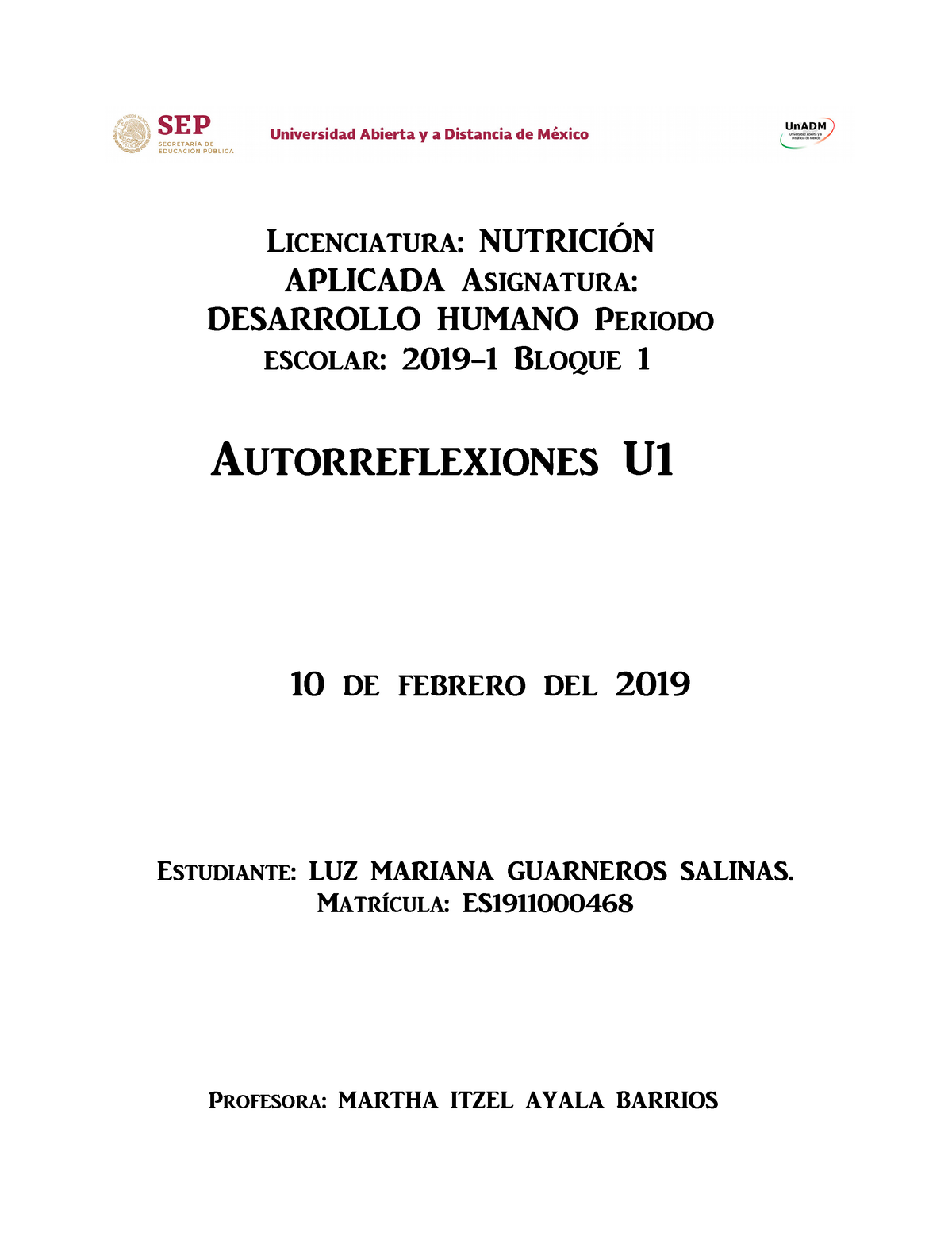 DHU U1 ATR LUGS - Desarrollo Humano - Licenciatura: NUTRICIÓN APLICADA ...