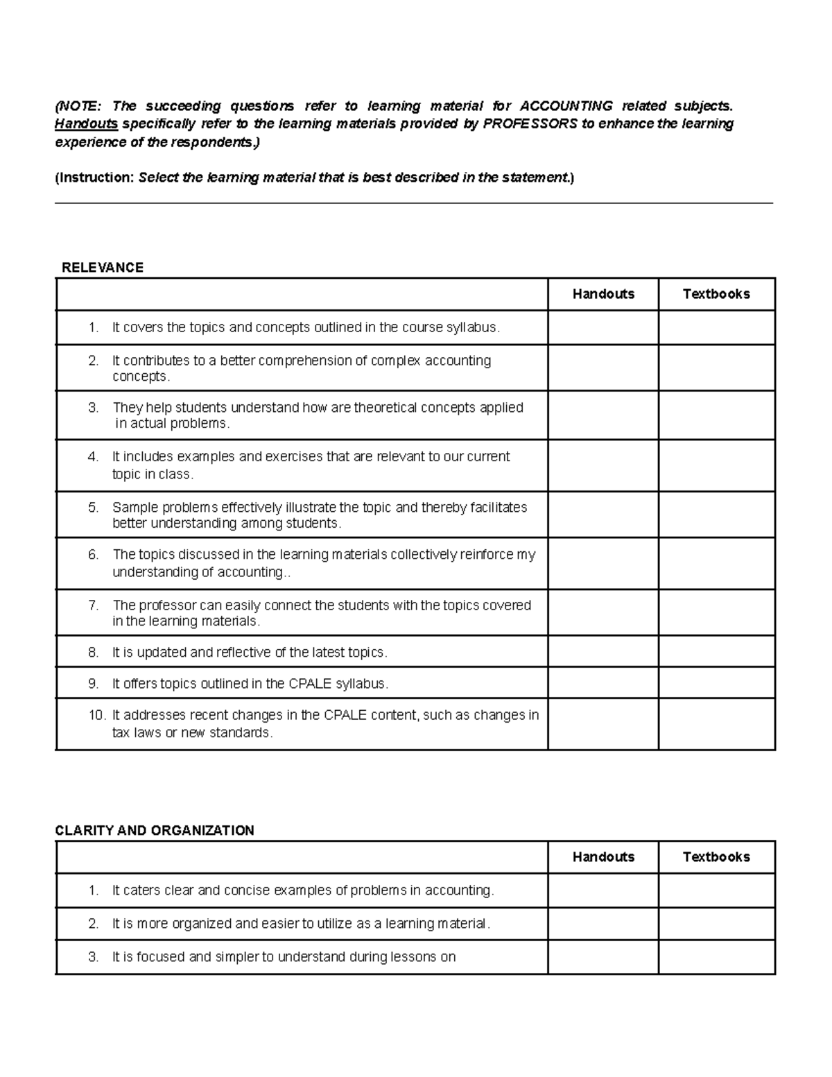 Questionnaires - hejehiebeh - (NOTE: The succeeding questions refer to ...