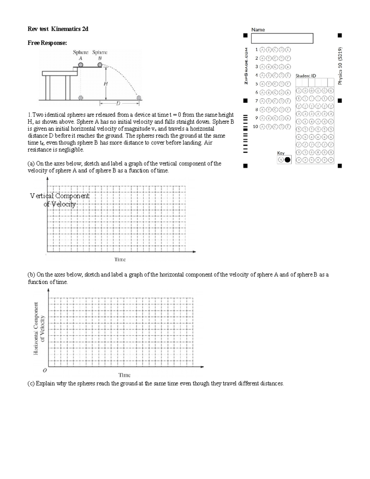 2 d kinematics review 2019 - Rev test Kinematics 2d Free Response: 1 ...