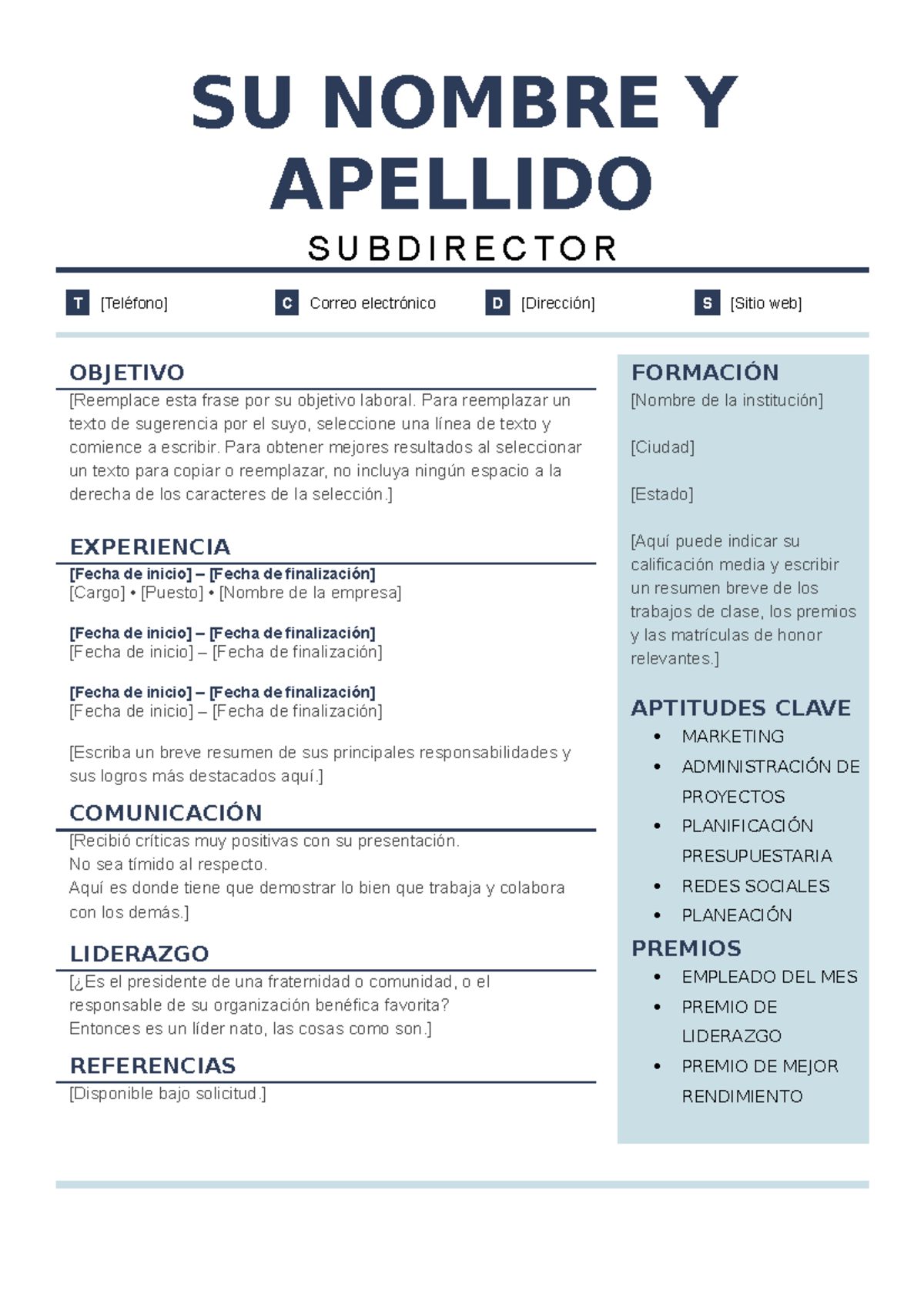 Su Nombre y Apellido SU NOMBRE Y APELLIDO S U B D I R E C T O R T