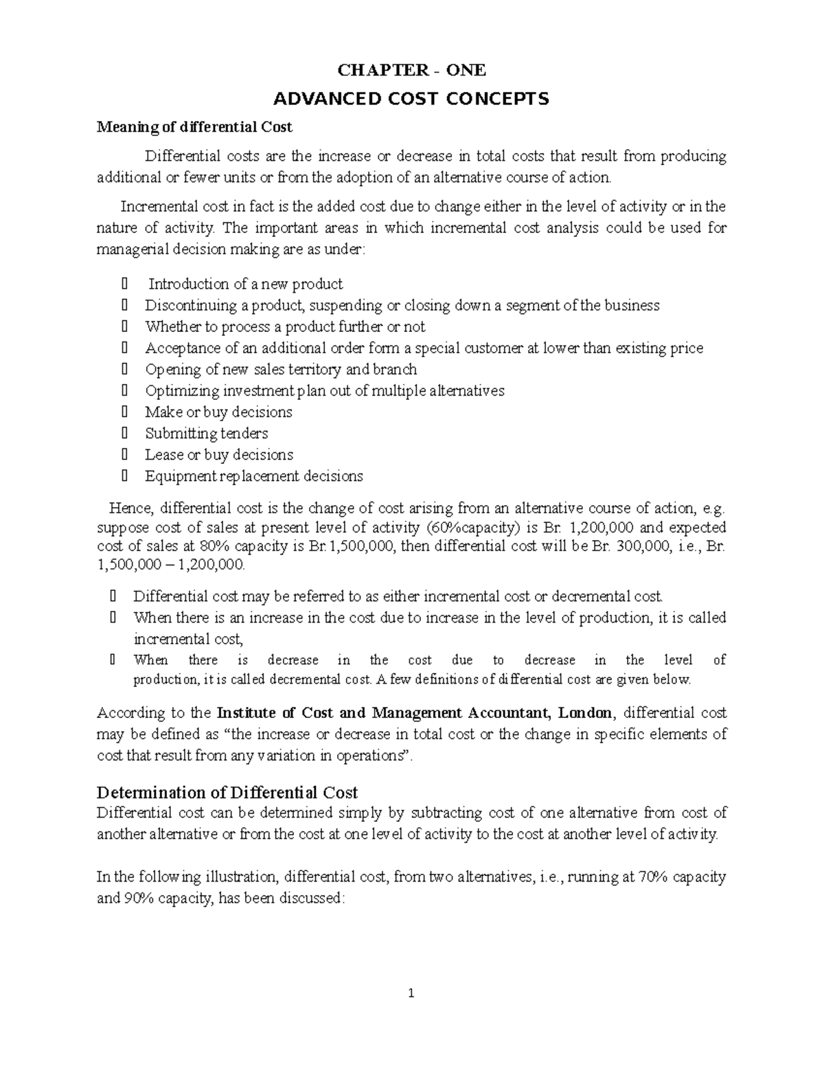 Chapter one cost notes CHAPTER ONE ADVANCED COST CONCEPTS Meaning