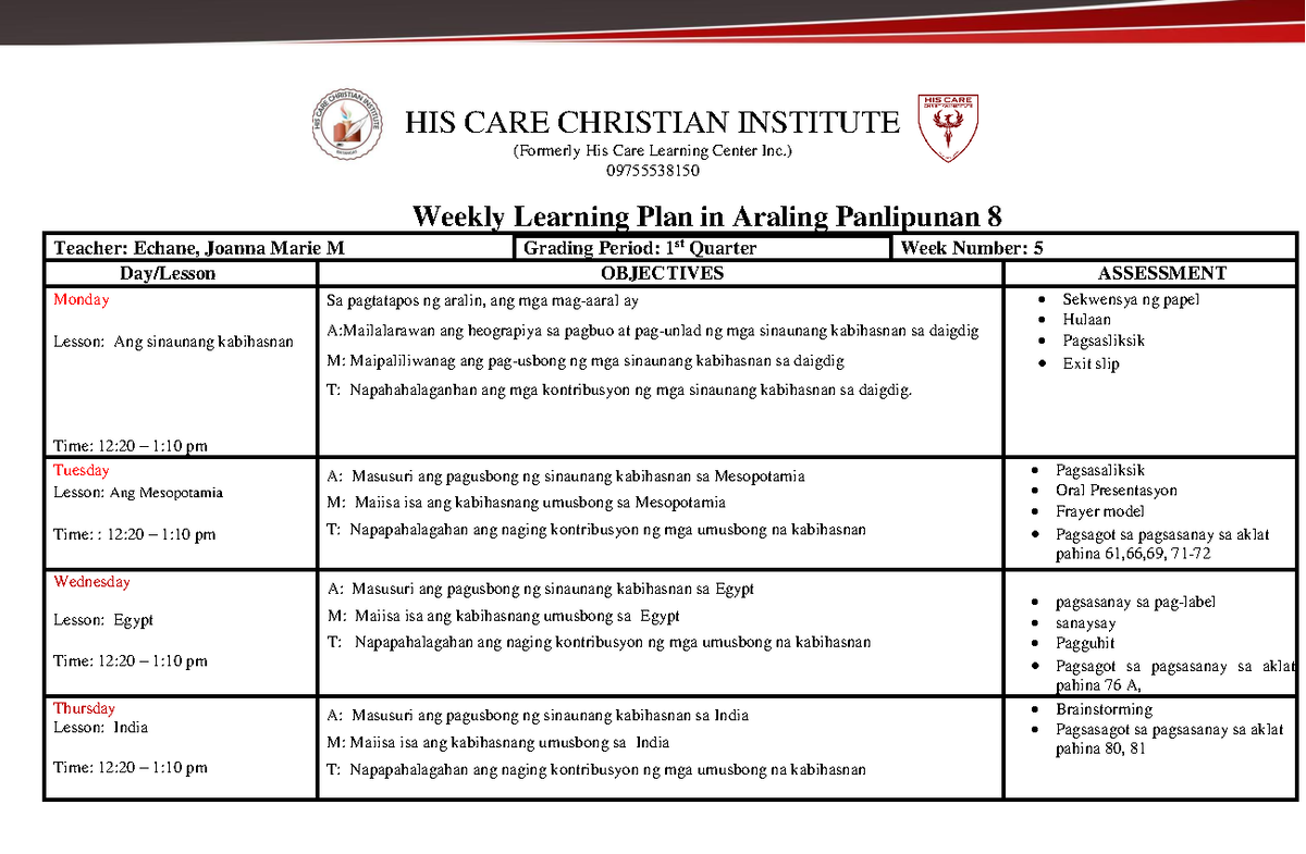 WLP-5-A.P-8-TR. Joanna - HIS CARE CHRISTIAN INSTITUTE (Formerly His ...