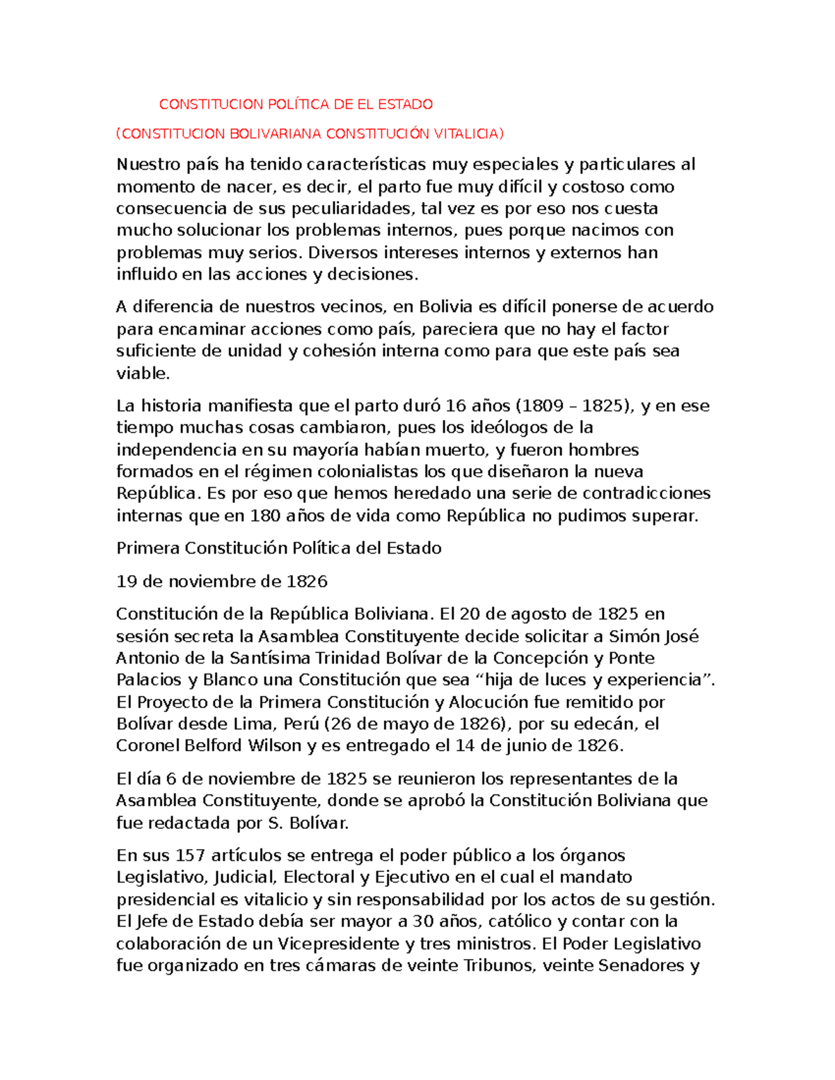 Constitucion política del estado CONSTITUCION POLÍTICA DE EL ESTADO