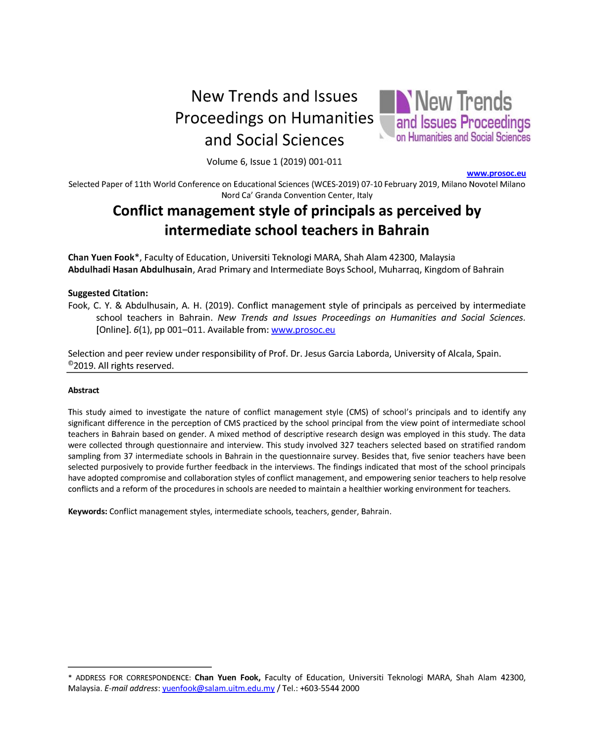 Conflict Management Styles New Trends And Issues Proceedings On Humanities And Social Sciences Studocu