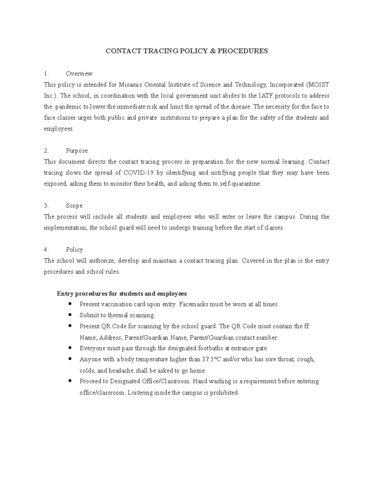 Contact tracing policy - CONTACT TRACING POLICY & PROCEDURES Overview ...