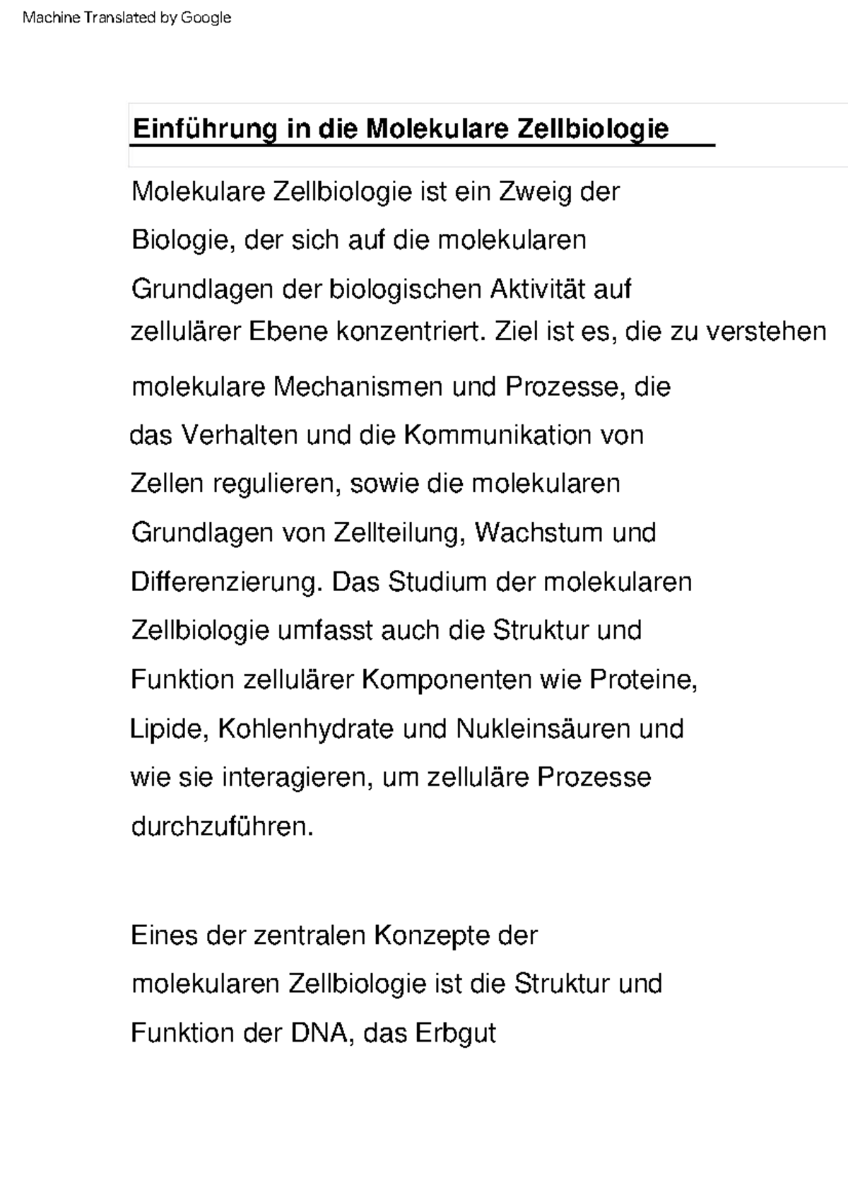 Einführung In Die Molekulare Zellbiologie - Molekulare Zellbiologie Ist ...