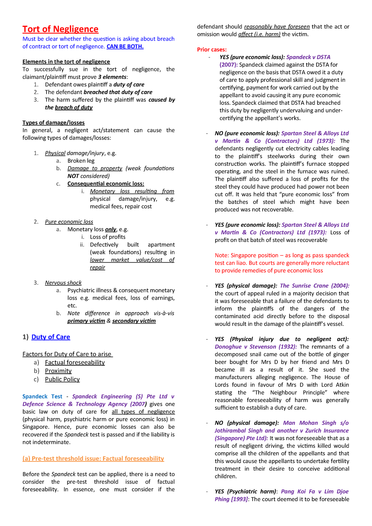 Lgst101 8 Tort Of Negligence Tort Of Negligence Must Be Clear Whether The Question Is Asking About Breach Of Contract Or Tort Of Negligence Can Be Both Studocu